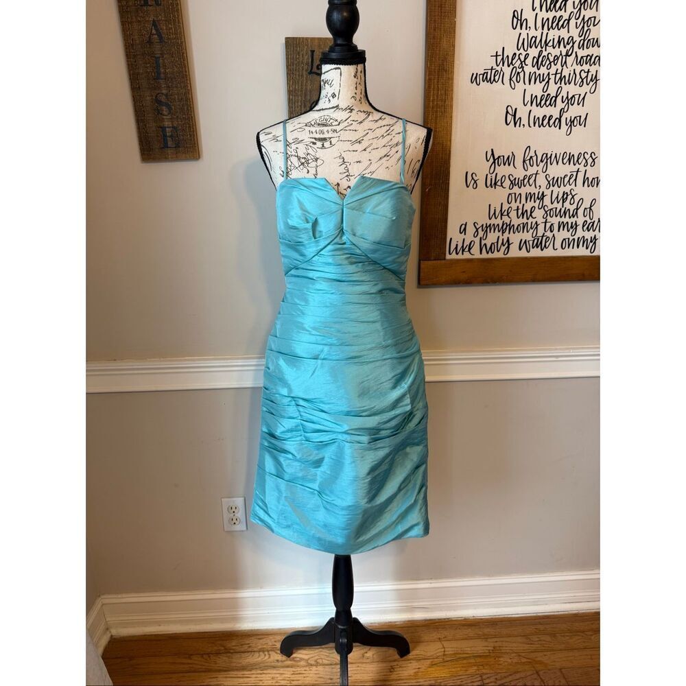 Bill Levkoff Women's Ruched Bodycon Cocktail Formal Mini Dress Blue Size 6